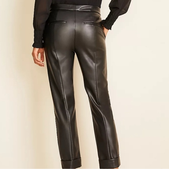 Ann Taylor Faux Leather Cuffed Ankle Pants Black Size 14.  F - Picture 4 of 8